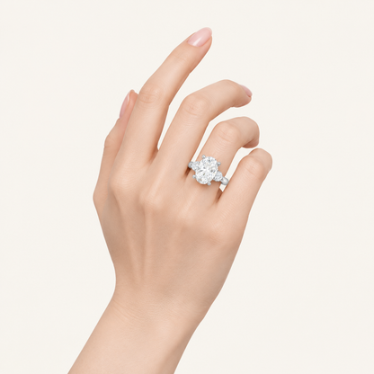 6.61CT Oval Cut Lab Grown Diamond Three Stone Ring