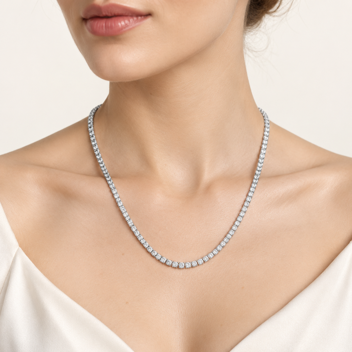 29.00CT Round Cut Lab Grown Diamond Tennis Necklace