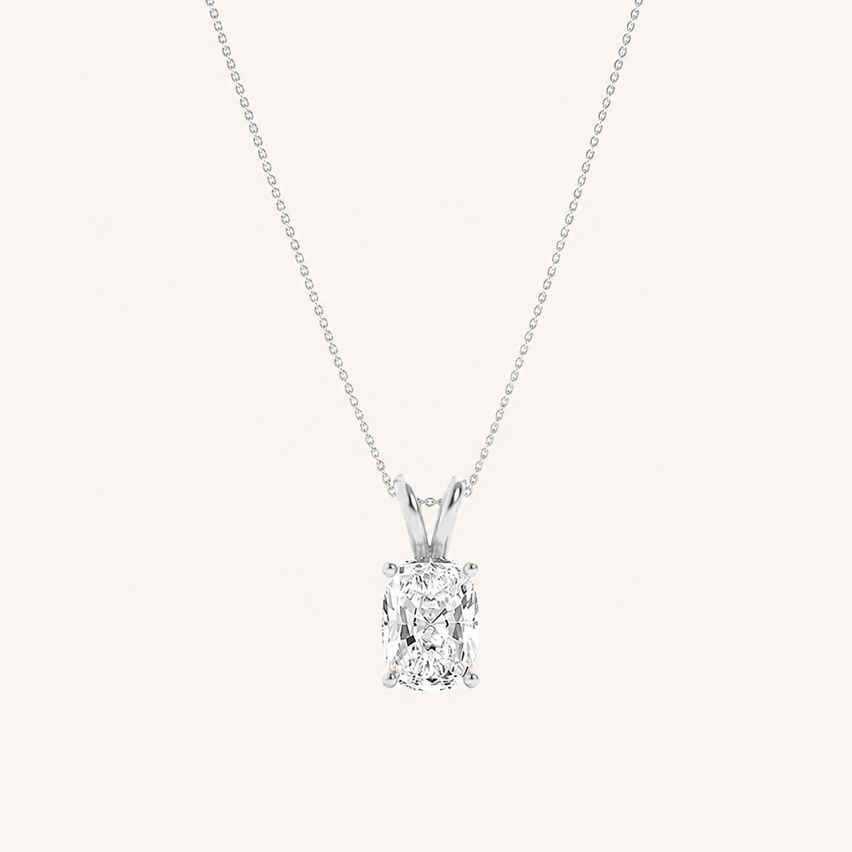 2CT Elongated Cushion Cut Lab Grown Diamond Split Bale Solitaire Pendant Necklace