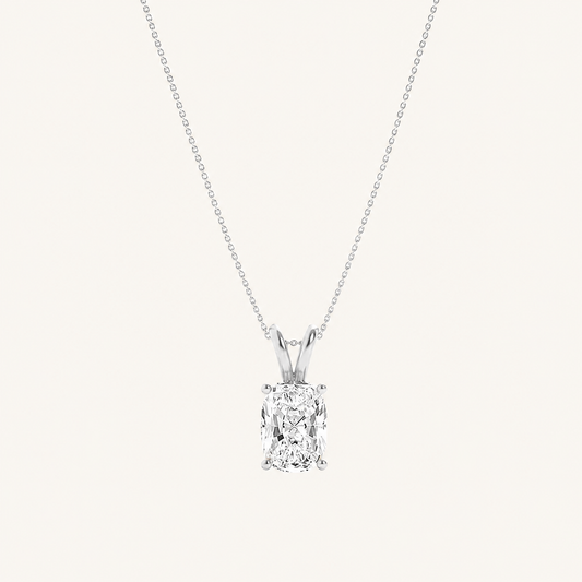 2CT Elongated Cushion Cut Lab Grown Diamond Split Bale Solitaire Pendant Necklace