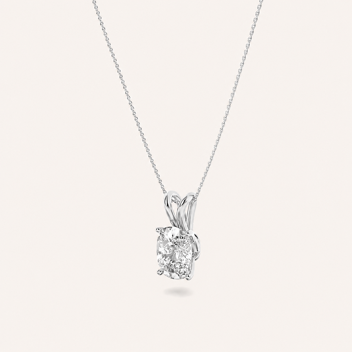 2CT Elongated Cushion Cut Lab Grown Diamond Split Bale Solitaire Pendant Necklace