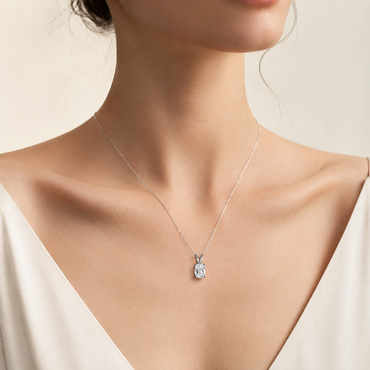 2CT Elongated Cushion Cut Lab Grown Diamond Split Bale Solitaire Pendant Necklace