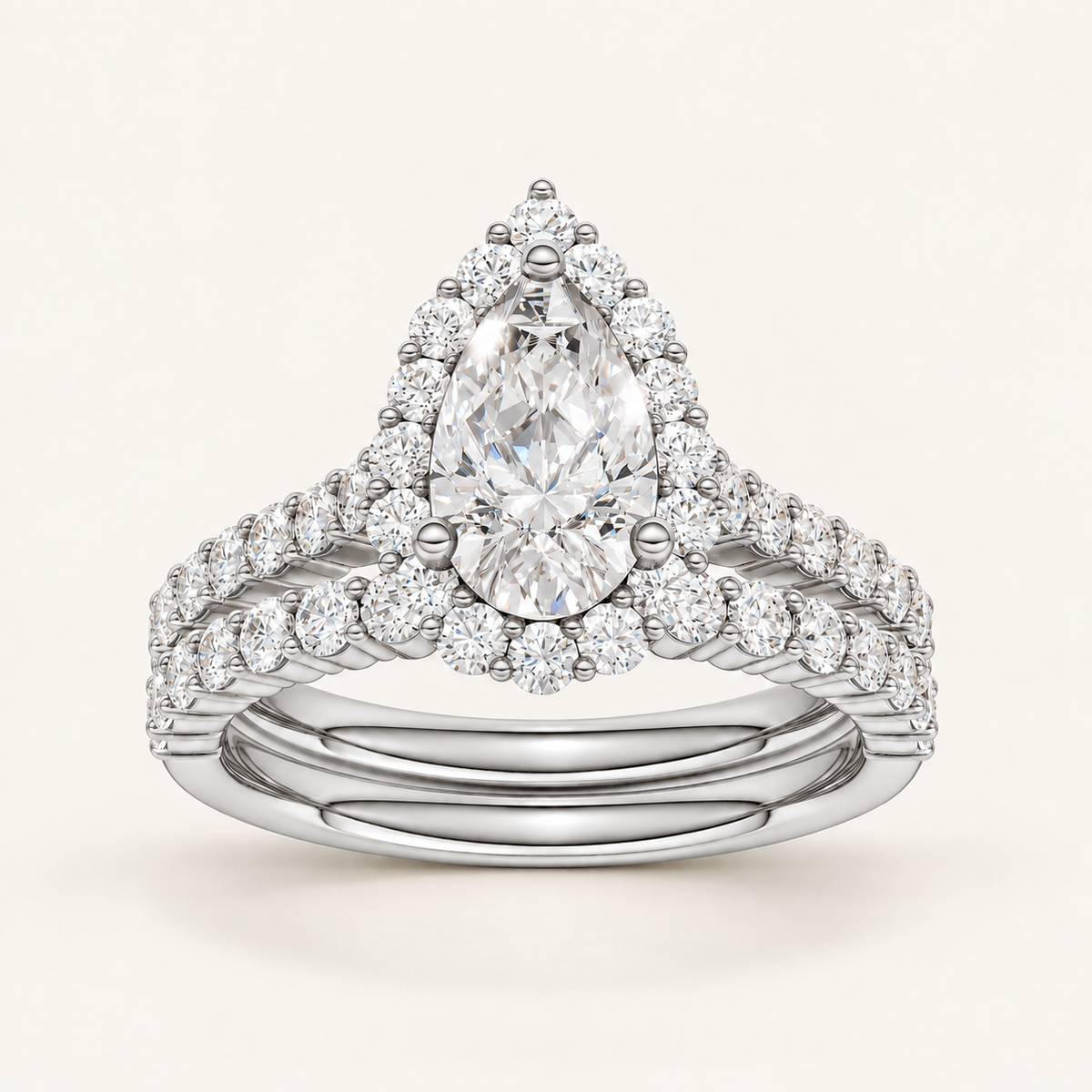 2.00CT Pear Cut Lab Grown Diamond Halo Bridal Set