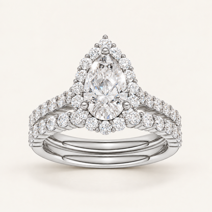 2.00CT Pear Cut Lab Grown Diamond Halo Bridal Set