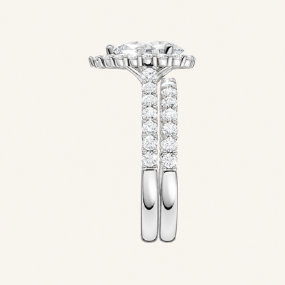 2.00CT Pear Cut Lab Grown Diamond Halo Bridal Set