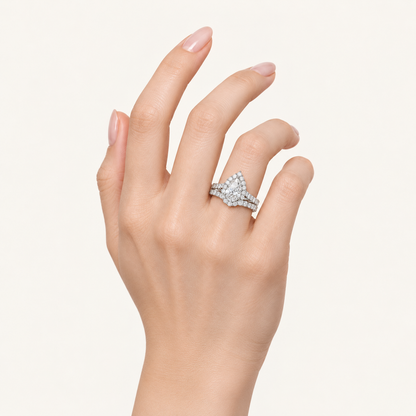 2.00CT Pear Cut Lab Grown Diamond Halo Bridal Set
