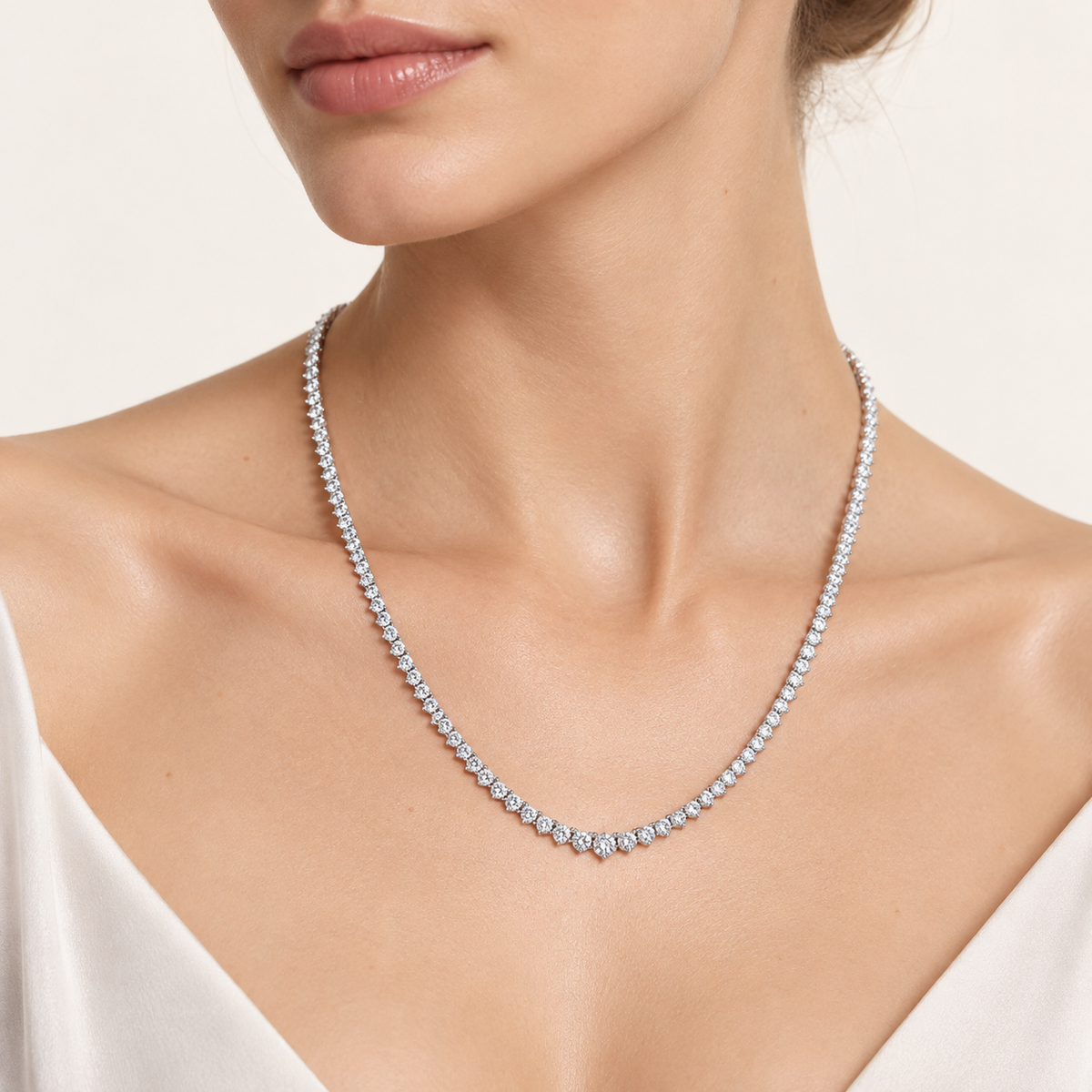 5.20CT Round Cut Lab Grown Diamond Graduated Necklace