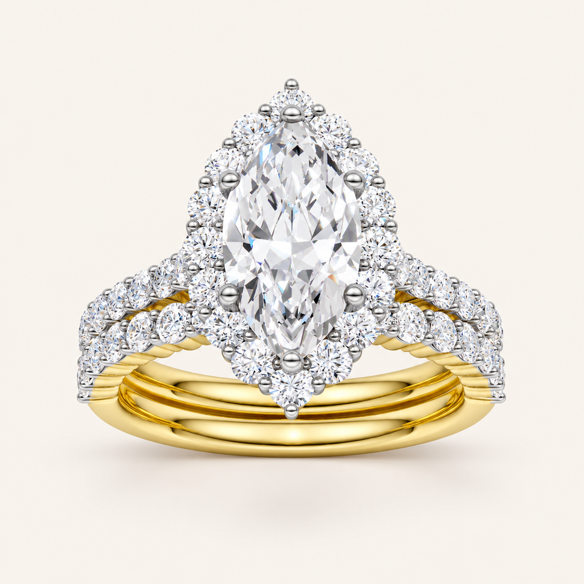 3.00CT Pear Cut Lab Grown Diamond Halo Bridal Set