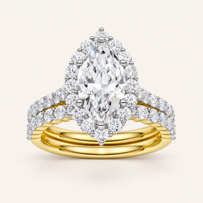 3.00CT Pear Cut Lab Grown Diamond Halo Bridal Set