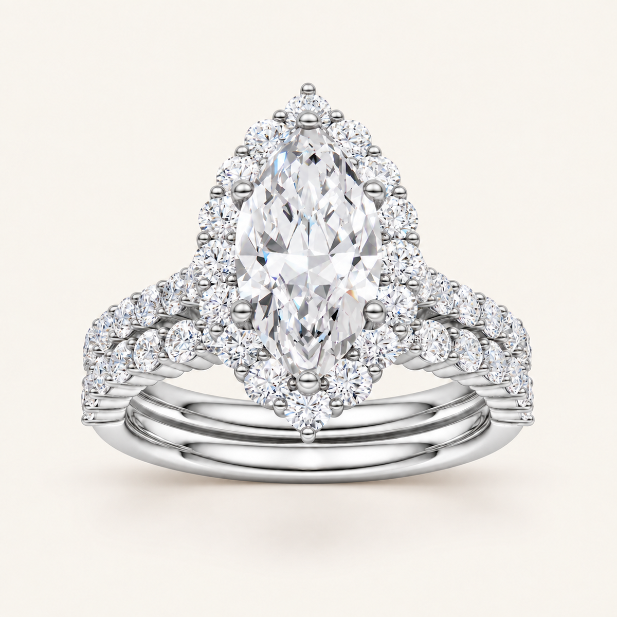 3.00CT Pear Cut Lab Grown Diamond Halo Bridal Set