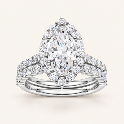 3.00CT Pear Cut Lab Grown Diamond Halo Bridal Set