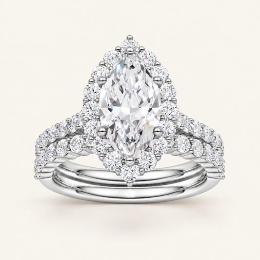 3.00CT Pear Cut Lab Grown Diamond Halo Bridal Set