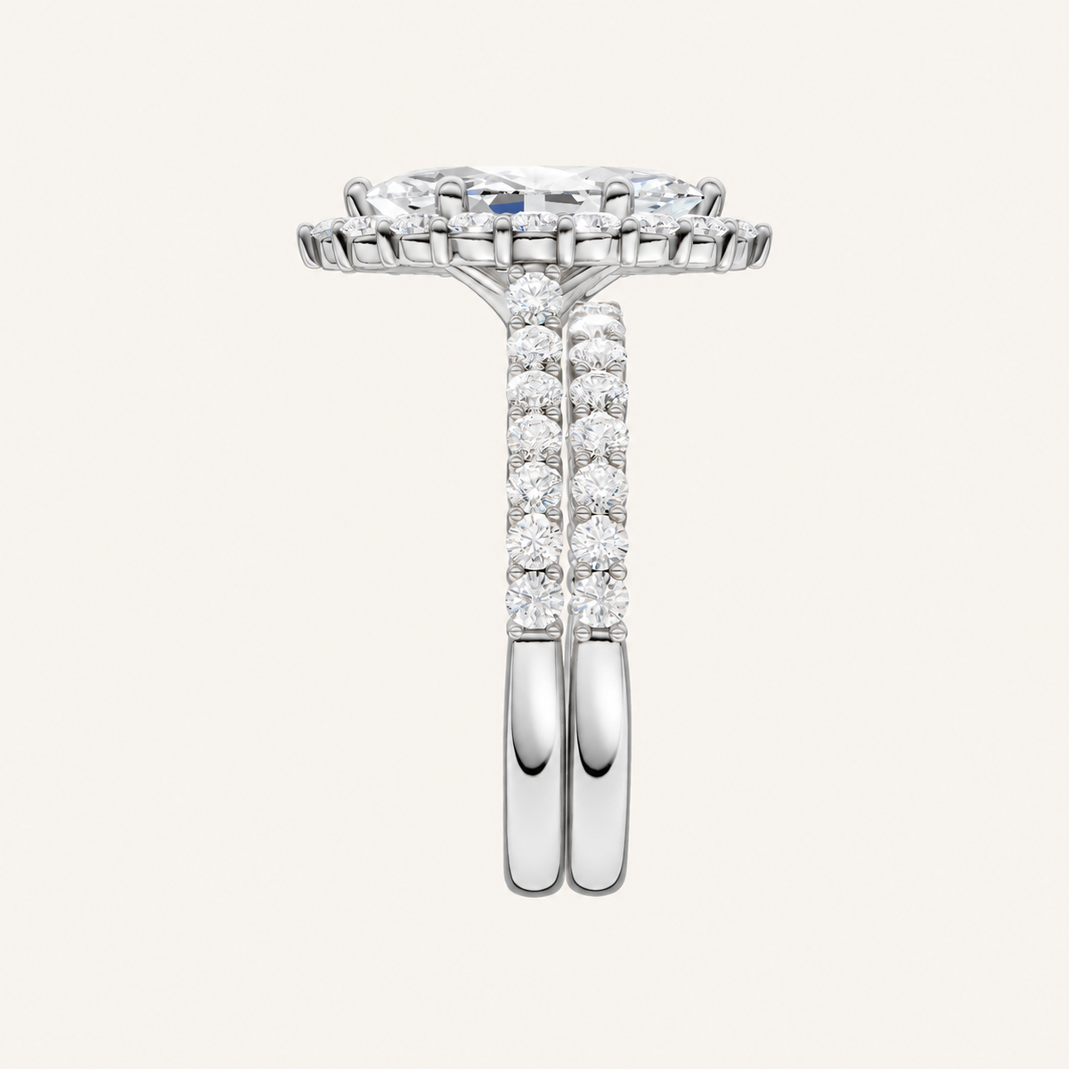 3.00CT Pear Cut Lab Grown Diamond Halo Bridal Set