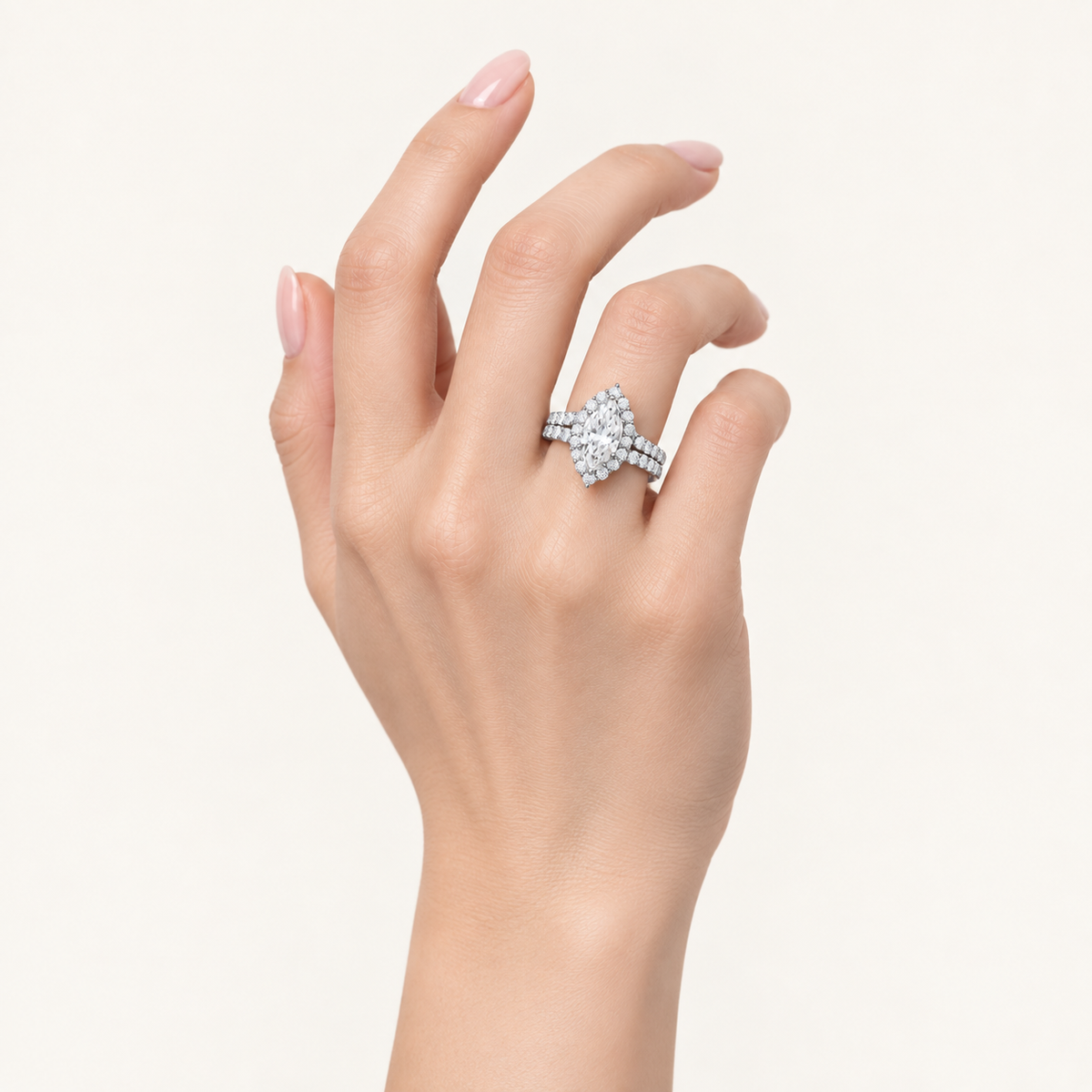 3.00CT Pear Cut Lab Grown Diamond Halo Bridal Set