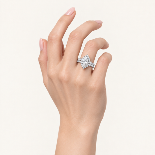 3.00CT Pear Cut Lab Grown Diamond Halo Bridal Set