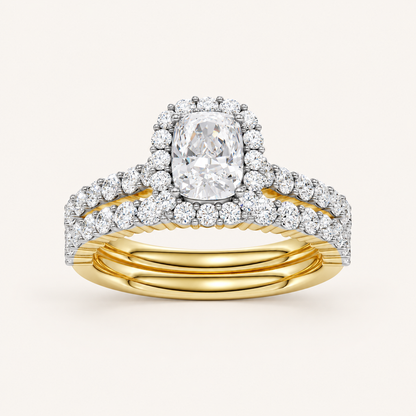 2.00CT Cushion Cut Lab Grown Diamond Halo Bridal Set