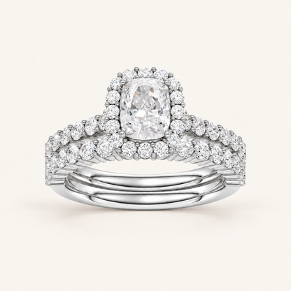 2.00CT Cushion Cut Lab Grown Diamond Halo Bridal Set