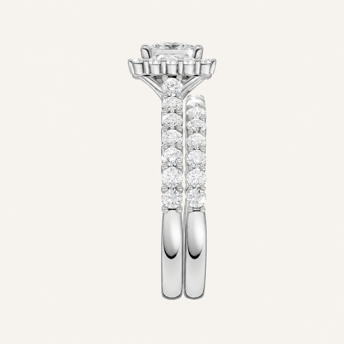 2.00CT Princess Cut Lab Grown Diamond Halo Bridal Set