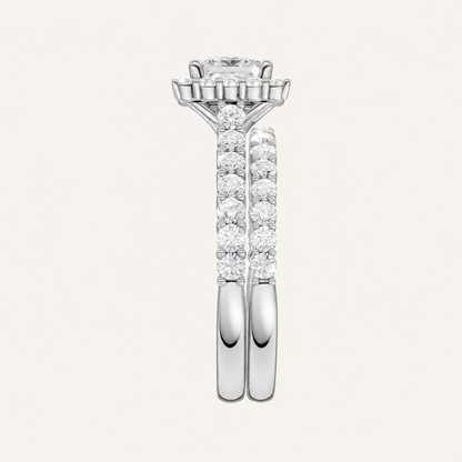 2.00CT Princess Cut Lab Grown Diamond Halo Bridal Set
