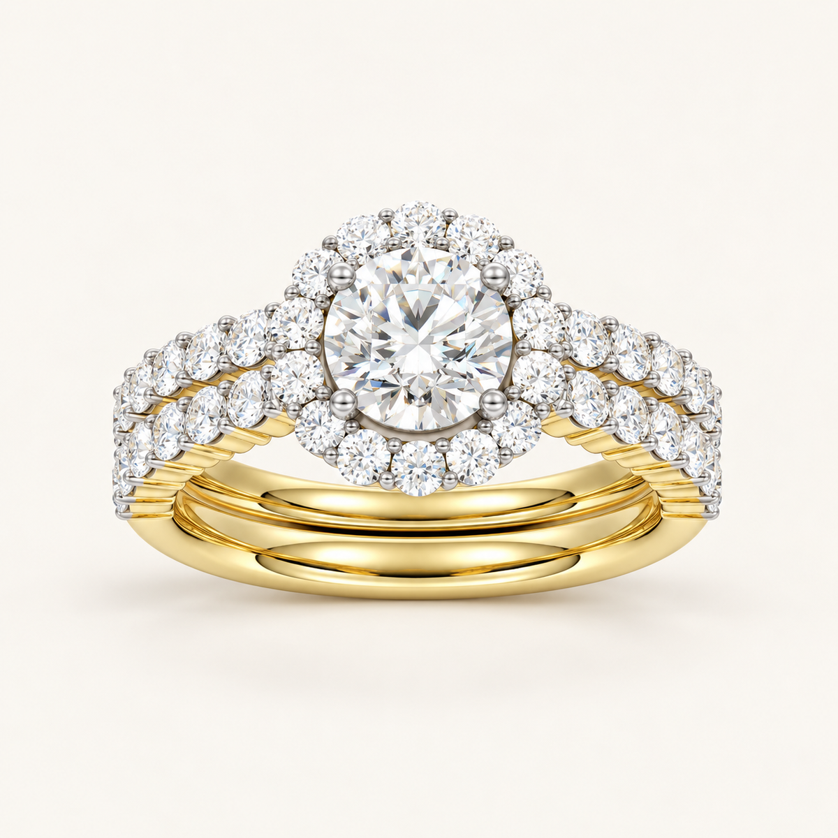 2.00CT Round Cut Lab Grown Diamond Halo Bridal Set