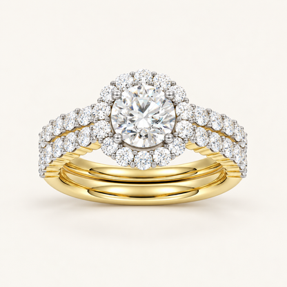 2.00CT Round Cut Lab Grown Diamond Halo Bridal Set