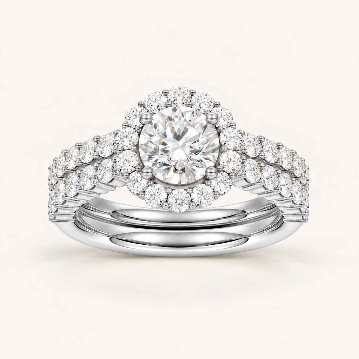2.00CT Round Cut Lab Grown Diamond Halo Bridal Set
