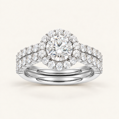 2.00CT Round Cut Lab Grown Diamond Halo Bridal Set