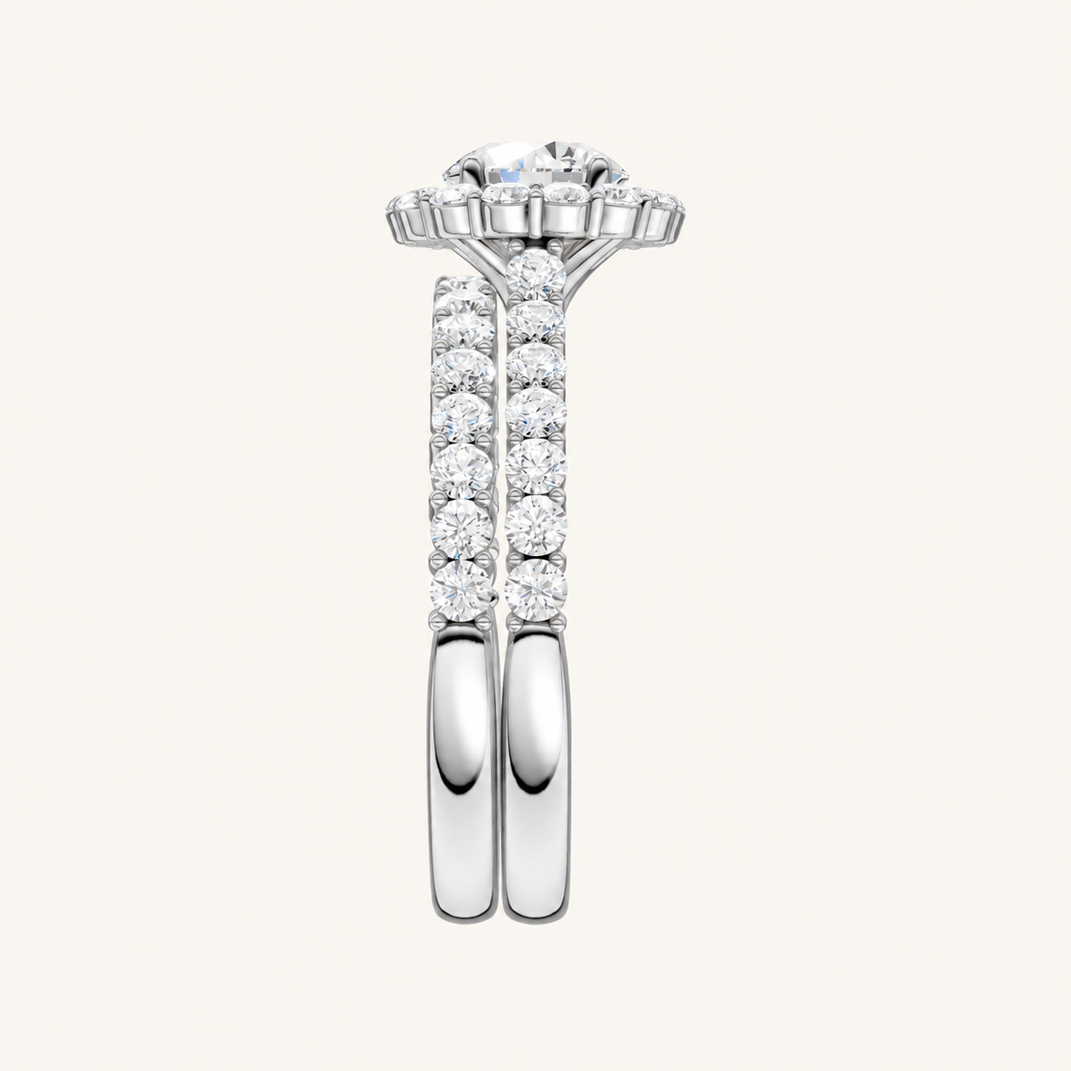 2.00CT Round Cut Lab Grown Diamond Halo Bridal Set