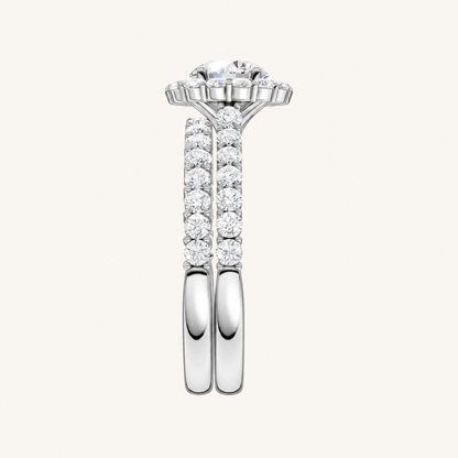 2.00CT Round Cut Lab Grown Diamond Halo Bridal Set