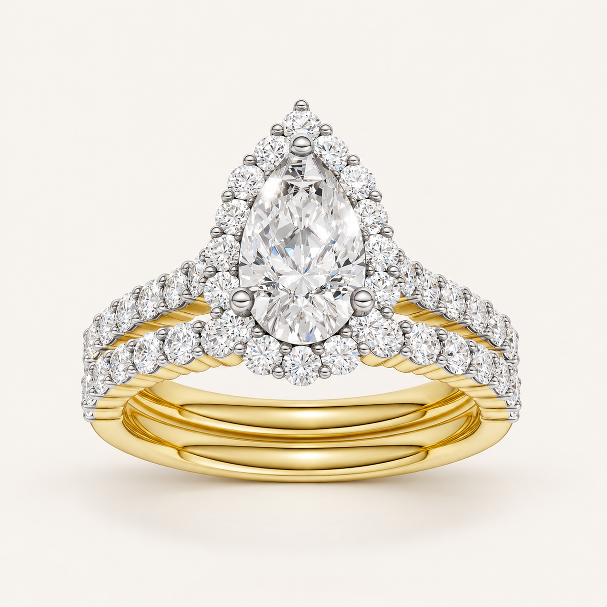 2.00CT Pear Cut Lab Grown Diamond Halo Bridal Set