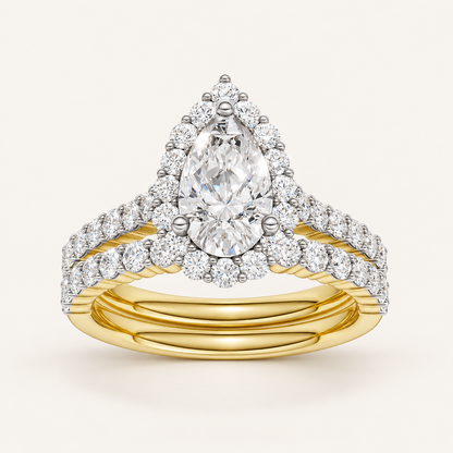 2.00CT Pear Cut Lab Grown Diamond Halo Bridal Set