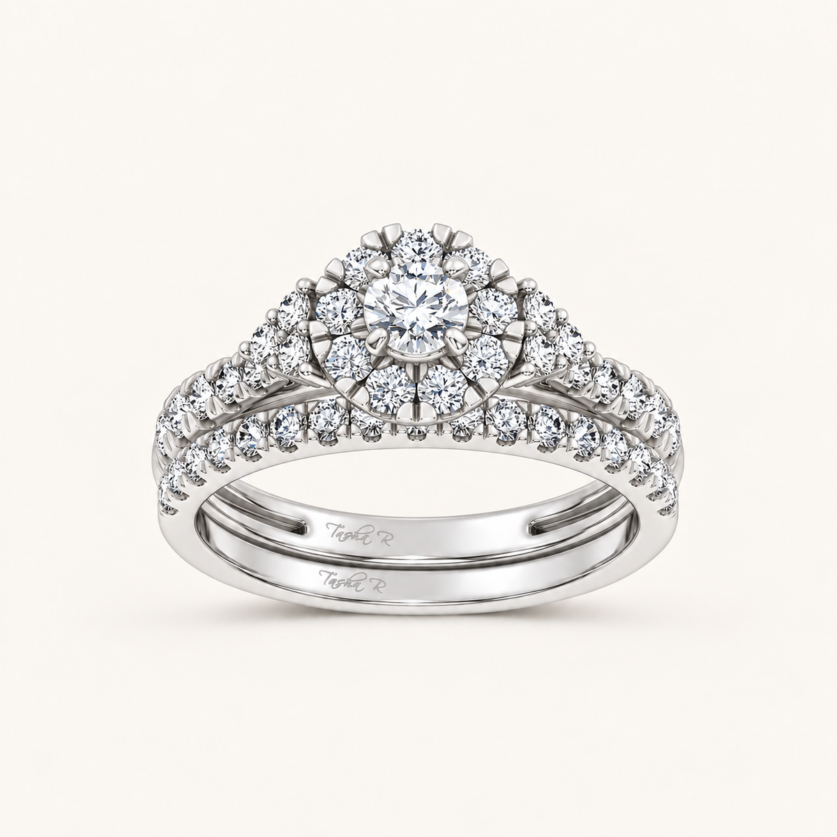1.00CT Round Cut Lab Grown Diamond Halo Bridal Set