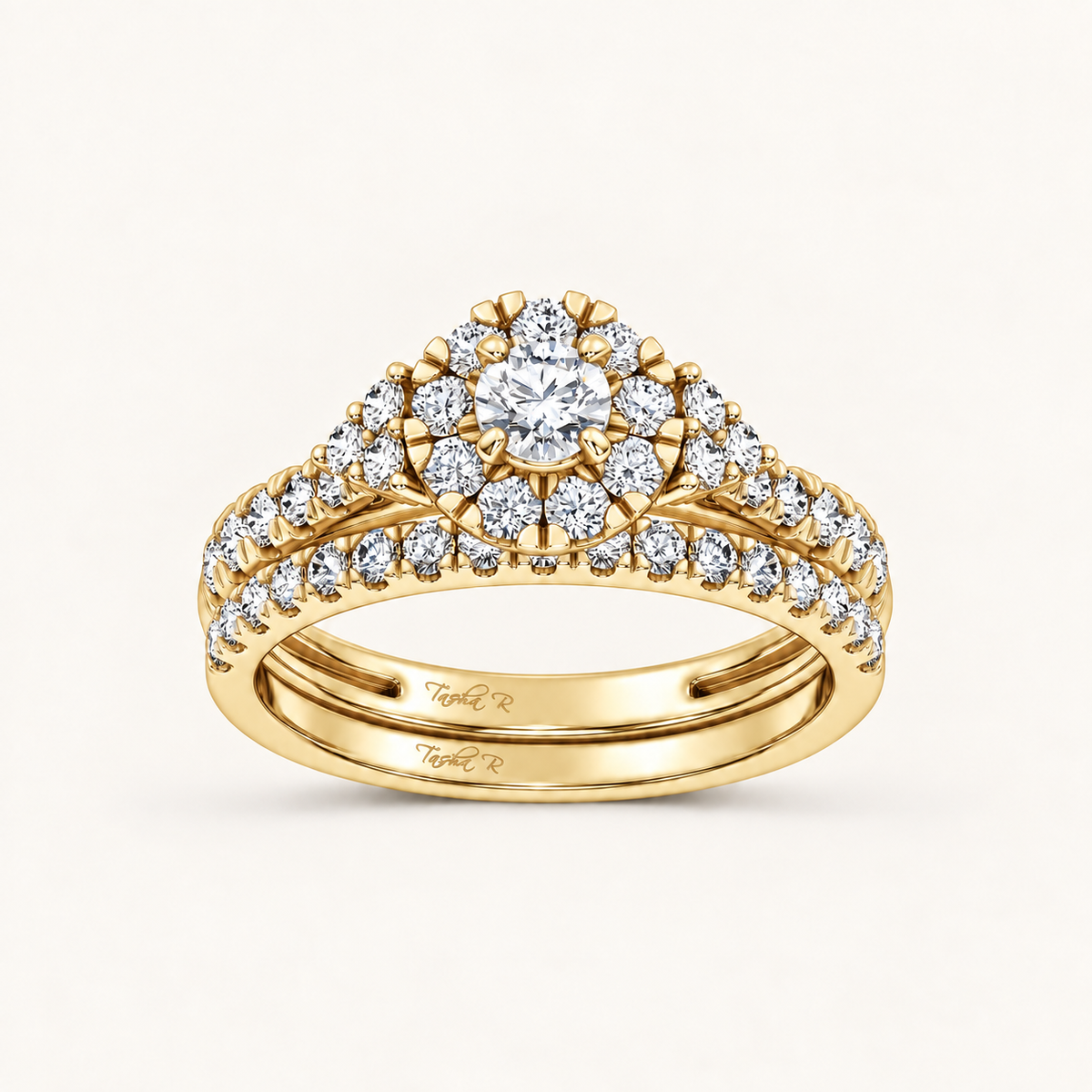 1.00CT Round Cut Lab Grown Diamond Halo Bridal Set