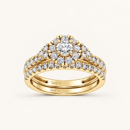 1.00CT Round Cut Lab Grown Diamond Halo Bridal Set