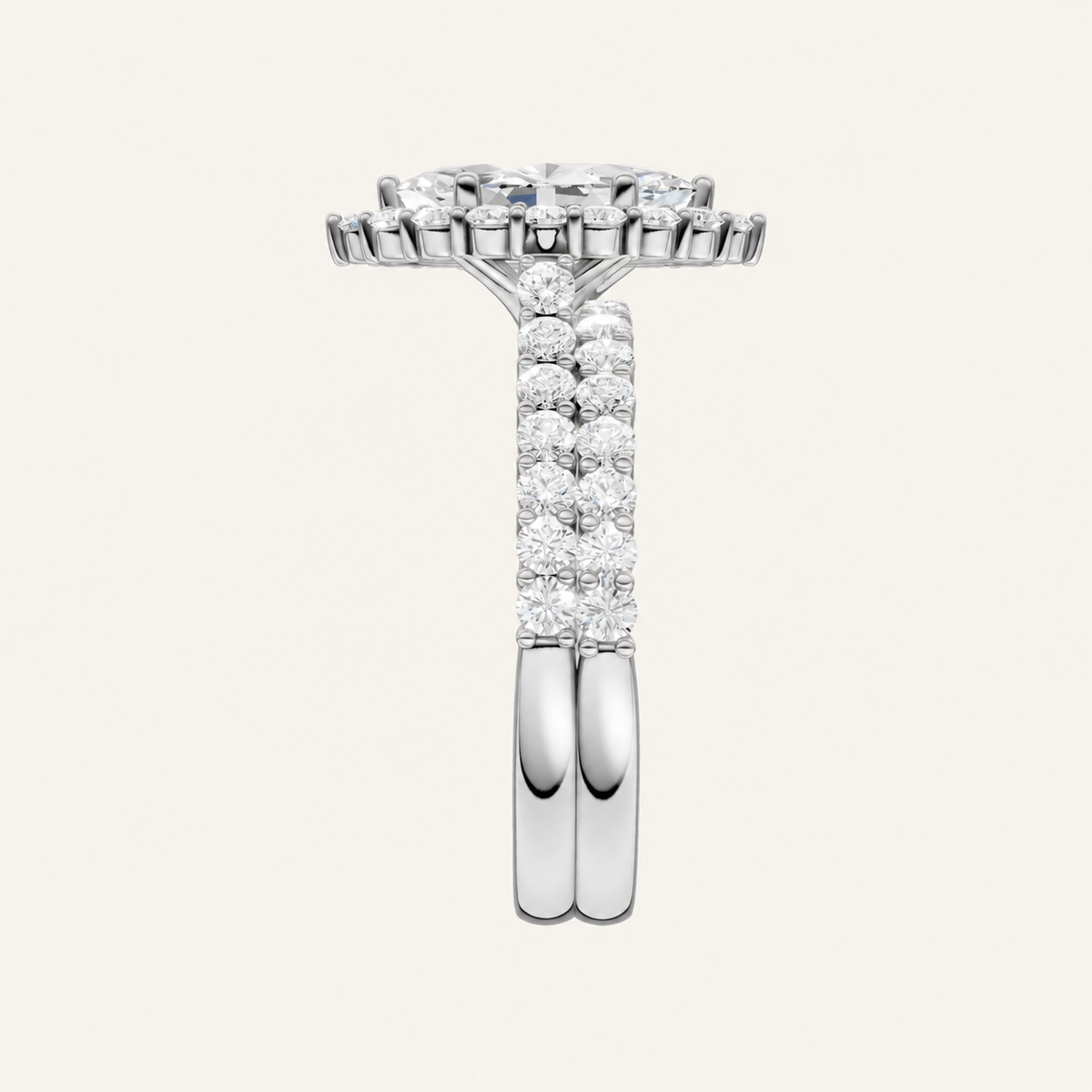 2.00CT Marquise Cut Lab Grown Diamond Halo Bridal Set