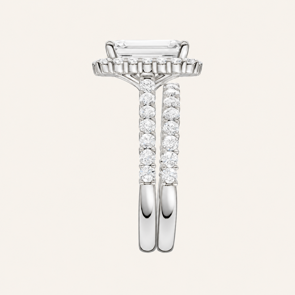 4.00CT Emerald Cut Lab Grown Diamond Halo Bridal Set