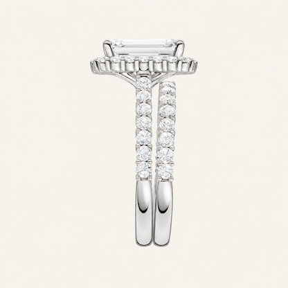 4.00CT Emerald Cut Lab Grown Diamond Halo Bridal Set