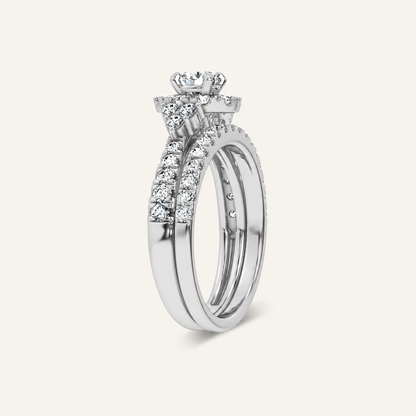 1.00CT Round Cut Lab Grown Diamond Halo Bridal Set