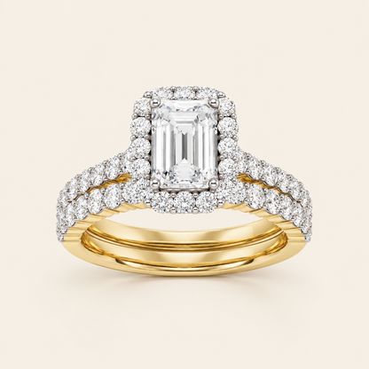 4.00CT Emerald Cut Lab Grown Diamond Halo Bridal Set