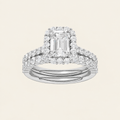 2.00CT Emerald Cut Lab Grown Diamond Halo Bridal Set