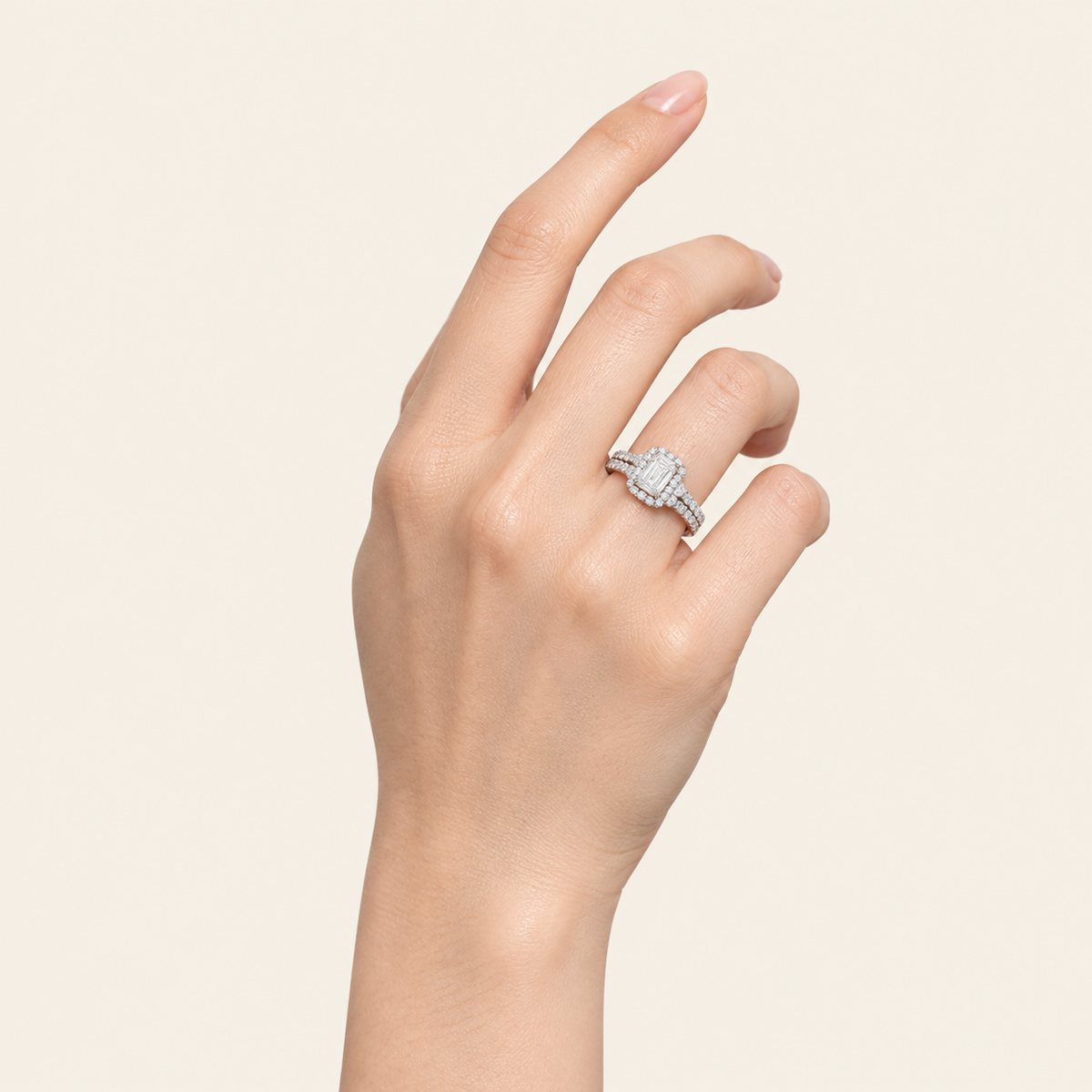 2.00CT Emerald Cut Lab Grown Diamond Halo Bridal Set