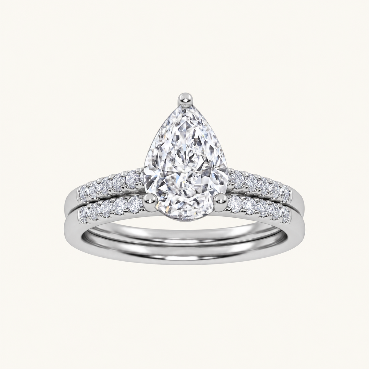 1.28CT Pear Cut Lab Grown Diamond Bridal Set