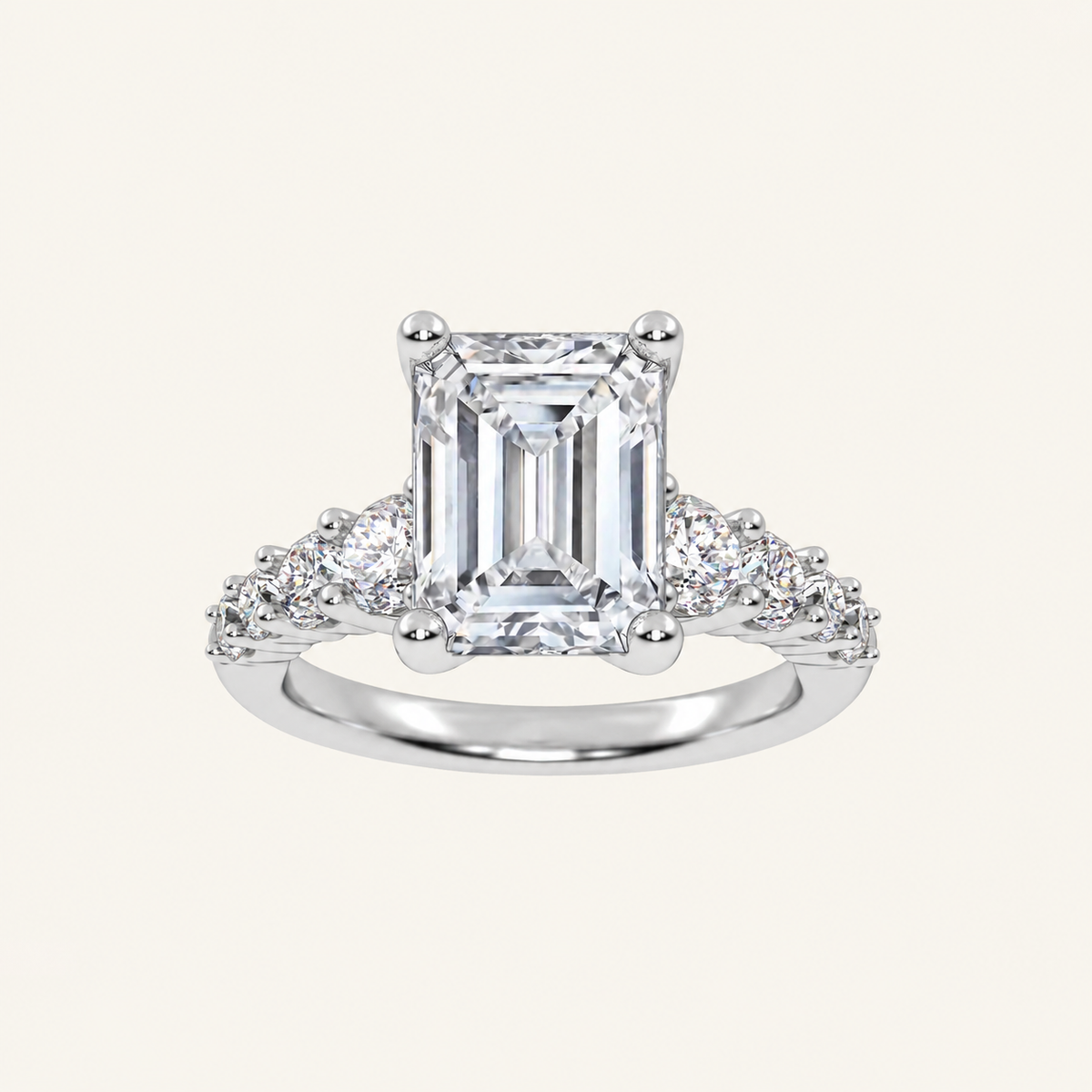 3.75CT Emerald Cut Lab Grown Diamond Side Stone ring