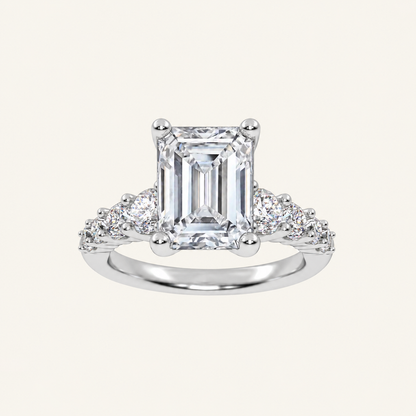 3.75CT Emerald Cut Lab Grown Diamond Side Stone ring