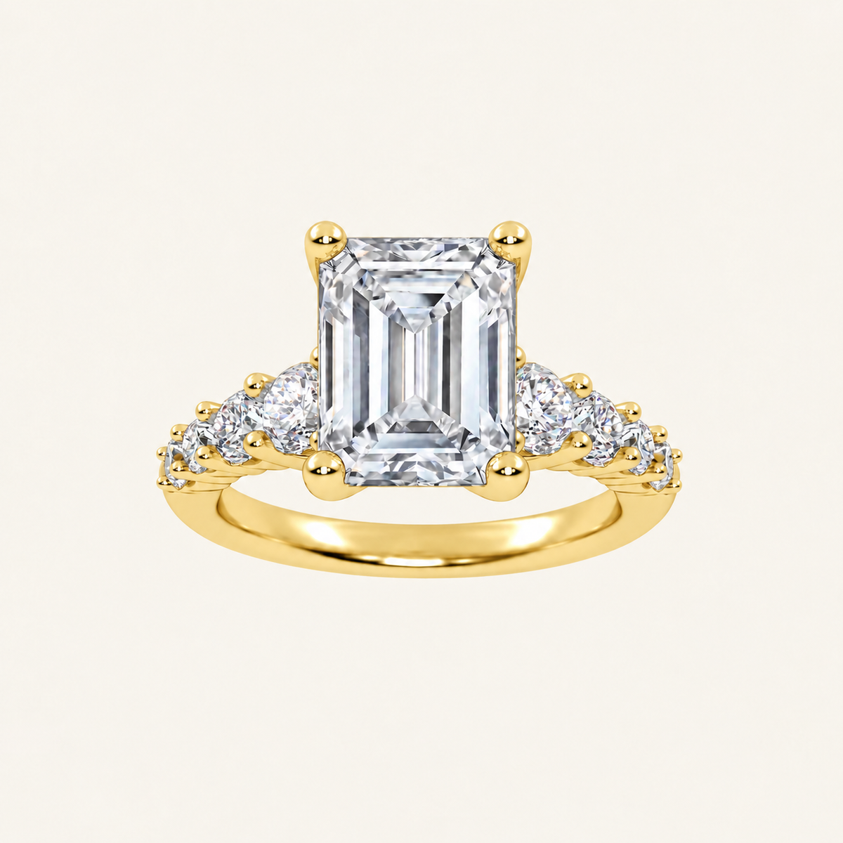 3.75CT Emerald Cut Lab Grown Diamond Side Stone ring