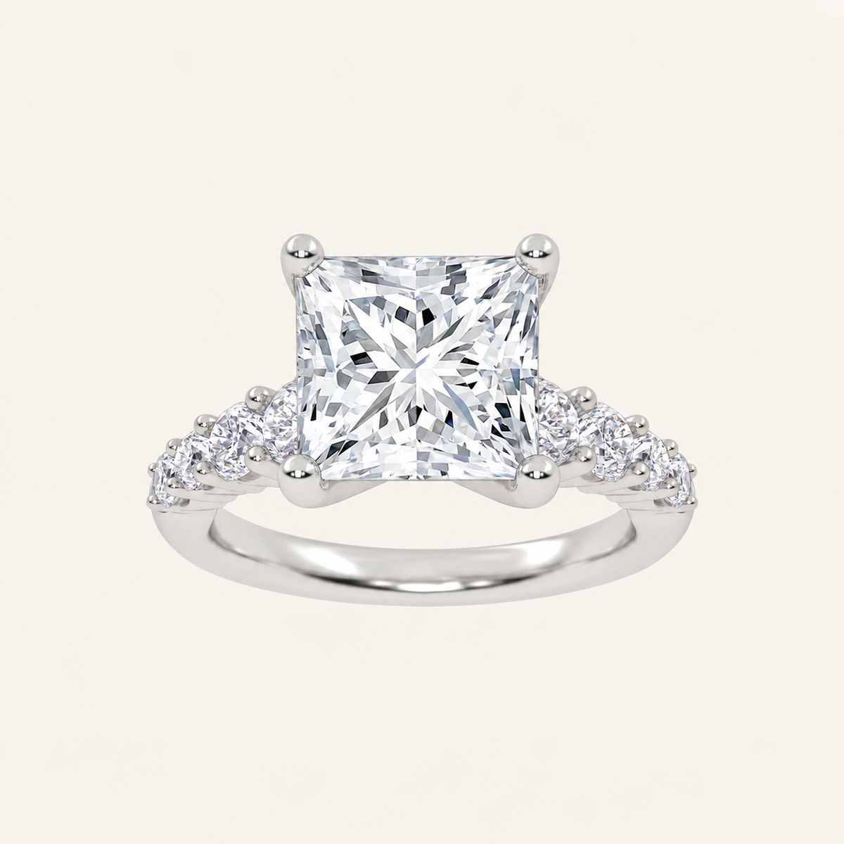 3.75CT Square Cut Lab Grown Diamond Side Stone ring