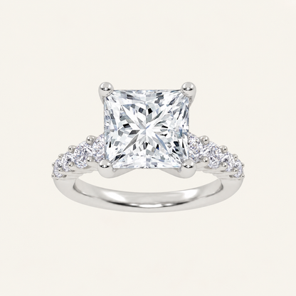 3.75CT Square Cut Lab Grown Diamond Side Stone ring