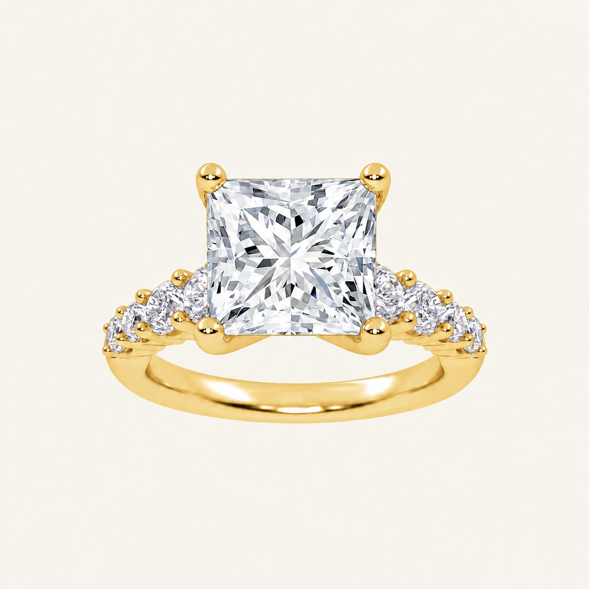 3.75CT Square Cut Lab Grown Diamond Side Stone ring