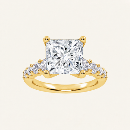 3.75CT Square Cut Lab Grown Diamond Side Stone ring