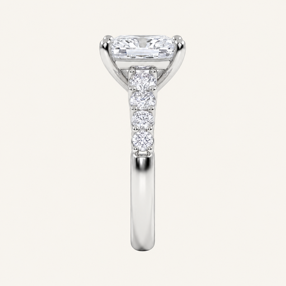 3.75CT Square Cut Lab Grown Diamond Side Stone ring